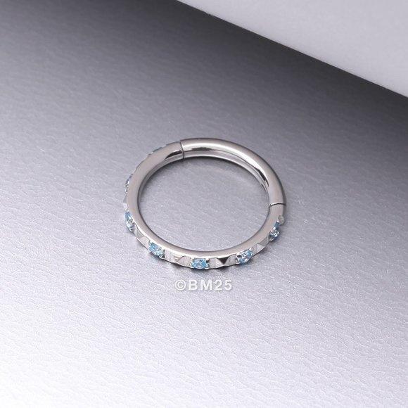 Implant Grade Titanium Pyramid Sparkle Studded Geometric Clicker Ring - 10mm - Picture 1 of 2